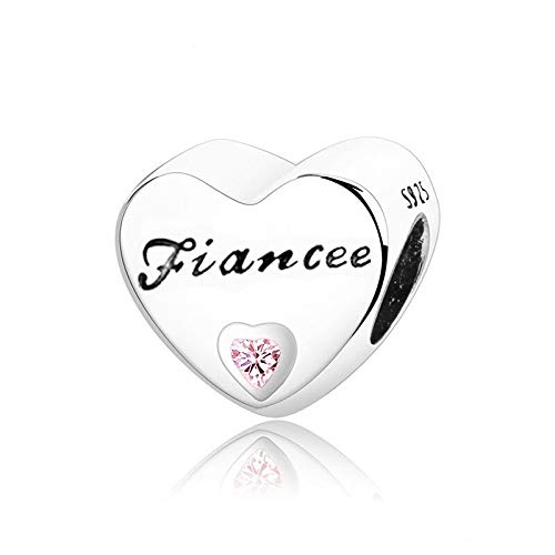 CWOne Designs S925 Sterling Silver Family Moments Love Heart Charm for Pandora Charm Bracelets. (Fiancee)