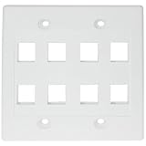 RiteAV - Keystone Wall Plate Double Gang 8-Port White (1 Piece Flush)