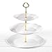 Klikel 3 Tiered Serving Stand - Gold Metal Rod With White Serving Trays - Round Platter Stand And Buffet Server - Kitchen Décor And Storage Solution