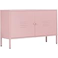 LYMOUYEE Storage Cabinet with Doors and Shelves -Metal TV Stand - Metal Storage Accent Cabinet for Home, Office, Entryway,LivingRoom. (Pink)
