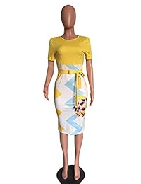 Memoryee Vestido de manga corta con estampado floral, estilo casual, con lazo, para mujer