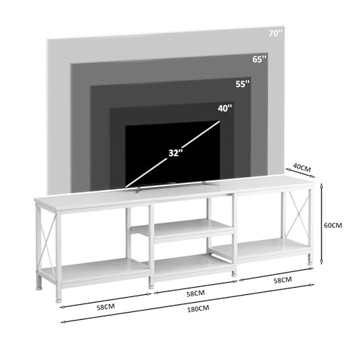 Jubestry TV Table with Shelves Up To 75 Inch Entertainment Center and TV Console Table for Home Living Room 180 * 40 * 60cm White
