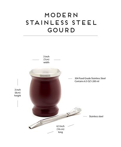 Balibetov [NEW] double wall Stainless Steel Yerba Mate Gourd set (Mate cup) with Yerba Mate Bombilla (Burgundy)