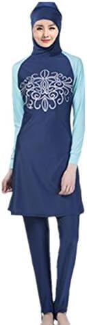 Leright Women's Modest Burkini Swimsuit Muslim Swimwear Hijab Swimsuit, Blue, XXXL(US SIZE XL)