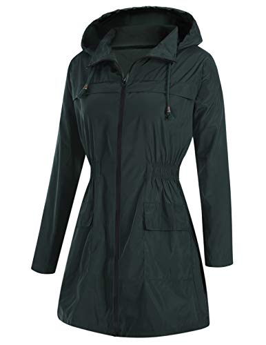 Mavis Laven Women's Rain Jacket Waterproof Light Weight Active Outdoor Raincoat Hooded (Green, Medium)