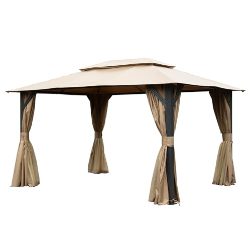 10x13ft Heavy Duty Metal Gazebo with Double Roof, Mosquito Netting & Privacy Curtains for Patio & Backyard image 10
