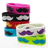 24 Mustache Bracelets - Assorted Wide Rubber Moustache Bracelets (2 Dozen)
