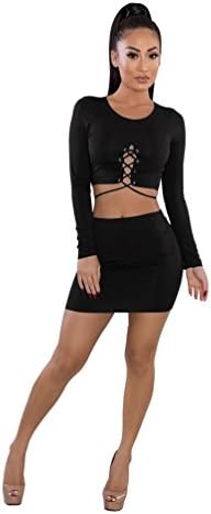 LINNUO Mode Women's 2 Piece Outfit Bandage Crop Top Bodycon Skirt Club Dress Suits