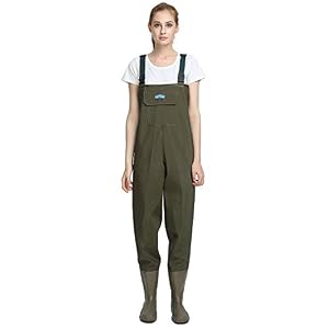 Enjohos Salopette à Bottes/cuissardes épaissies Waders De Pêche Crosswater 100% Imperméable Durable En Pvc Nylon, Avec Bretelle En H, Poche Pour Pêcheurs Hommes Femmes,taille Eu41 à 44,olive