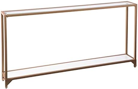 Narrow Metal Console Table, Made of Iron and MDF, 8mm Tempered Glass Table Top, 5mm White Tempered Glass Shelf, Glam Style, Gold Finish, Space Efficient Design, Dust with a Soft, Dry Cloth