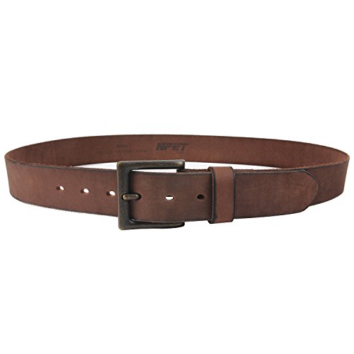 NPET Mens Full Grain Leather Belts Snap on Belt Strap 1 1/2" Wide (40-42, Coffee with Black Brass Buckle)