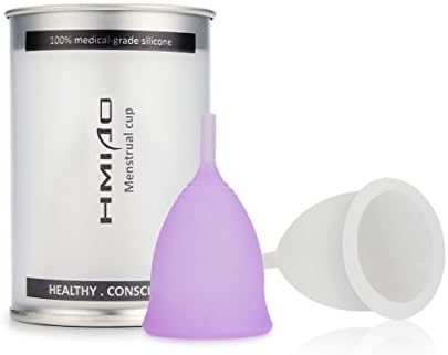 Menstrual Cups Reusable HMIAO Period Cups made from Medical Grade Silicone Alternative for Tampons and Pads Promise Healthier Period with Portable Case (Purple &amp; White, S &amp; S)