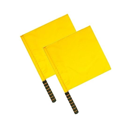 Fenglfly Flag - 2pcs yellow Sports Referee flags with Pole Foam Stainless Steel Handle Signal Flag Athletic Competition Flag Volleyball Football Linesman Command Flag.
