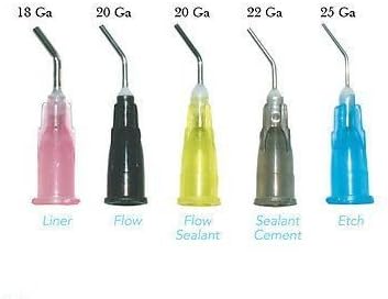 Dental Pre Bent Needle Tips 100 tips 20 Ga./yellow, flow-seala