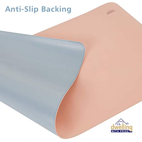 Desk Mat Pink & Blue 17x36 | Computer, Laptop, Keyboard & Mouse Pad Organizer | Leather Cover Office Table Protector | Double Side Gaming Surface with Colors | Typing & Writing Accessories