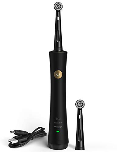 Electric Toothbrush for Adults Power Rechargeable Toothbrush with 2 Round Replacement Heads and 2-min Timer, 3 Modes Dentists Recommended for Oral Care, Waterproof Black 2205