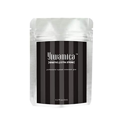 Eyelash Extension Glue 5ml | 0.5-1 Sec Fast Drying | Up to 7-9 weeks Long Lasting | Maximum Bond Power | Semi-permanent Black Adhesive For Professional Use - Yiwamica