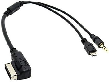 azazaz Media In AMI MDI to Stereo 3.5mm Audio Aux &amp; Micro USB Charge Adapter Cable For Car VW AUDI 2014 A4 A6
