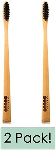 Pearlbar Charcoal Toothbrush Set, Set of 2, 100% Biodegradable, Soft Bristles, Antibacterial