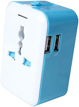Worldwide International Adapter/Travel Power Plug Wall AC Adapter Charger with Dual USB Charging Ports for US/EU/UK/AU, LG G 6, Samsung Galaxy S 8 Plus Universal All in One(blue)