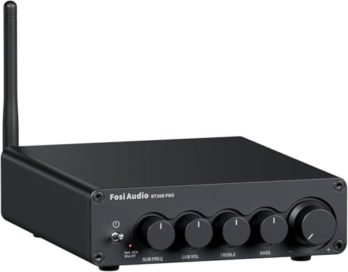 Fosi Audio Bluetooth Subwoofer Amplifier 2.1, BT30D Pro Subwoofer Amp with TPA3255 Chips 165W x2+350W & Bass Treble Control, 2.1 Channel Sub Amplifier for Desktop/Outdoor/Bookshelf Speakers