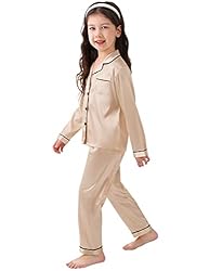 SWOMOG Kid Girls Boys Silk Satin Pajamas Set