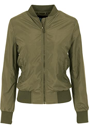 Giubbotto Bomber da Donna con Polsini a Coste, Giacca a Vento Leggera, Giubbottino Bomber a Maniche Lunghe con Cerniera e Tasche, Colore: Olive, Taglia: M