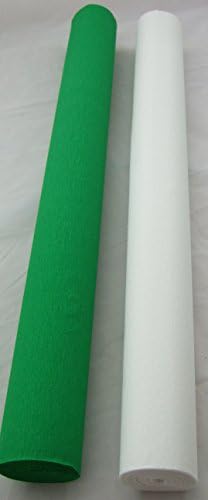 2 pack- 1 Light Green 1 White Crepe Paper Roll - 10m long x 50cm wide Many uses as decorations, marketing tools, great favourite with schools and the craft industry