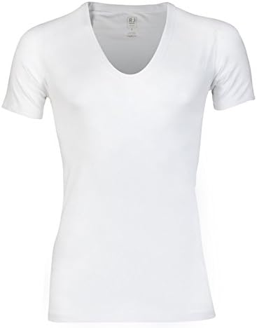 RJ Bodywear 37-011-000 Men's Basics White Deep V-Neck Short Sleeve Top Large