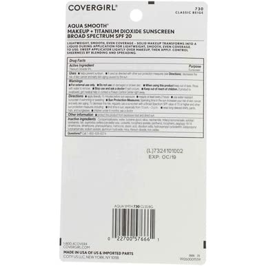 COVERGIRL AQUASMOOTH SPF 20 COMPACT FOUNDATION, 730 CLASSIC BEIGE, 0.4 OUNCE