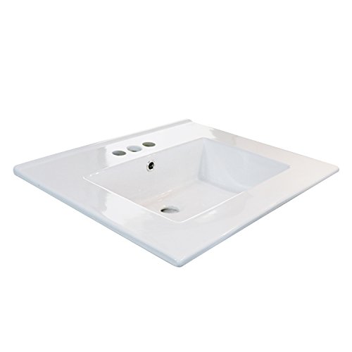 eclife 24" Drop in Rectangle 3 Holes White Ceramic Bathroom Sink Top