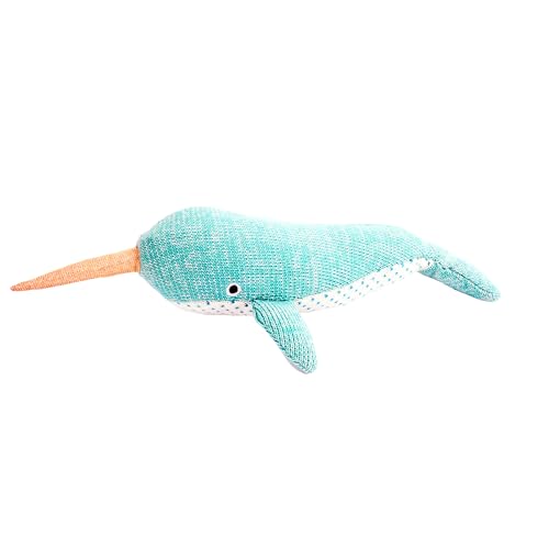 MON AMI Nev The Narwhal Stuffed Animal 14”, Knit Narwhal Plush Toy Gifts for Kids of All Ages, Ocean Animals
