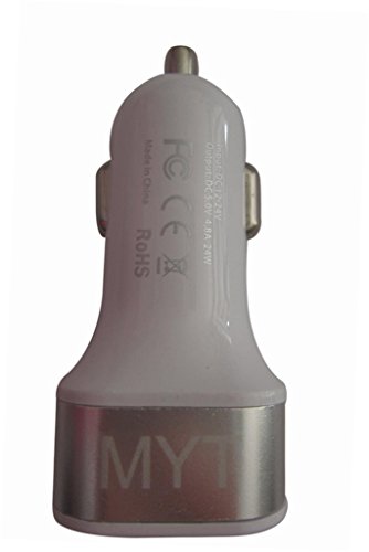 Mytlp 4.8A / 24W Dual-Port Rapid USB Car Charger Cigarette Charger for Apple iPhone 5/5S/5C, iPad, iPad Air, iPad mini, iPod, Samsung Galaxy S5/S4/S3, Tab 3, Note 3/2, Google Nexus 7, and More (Silver)