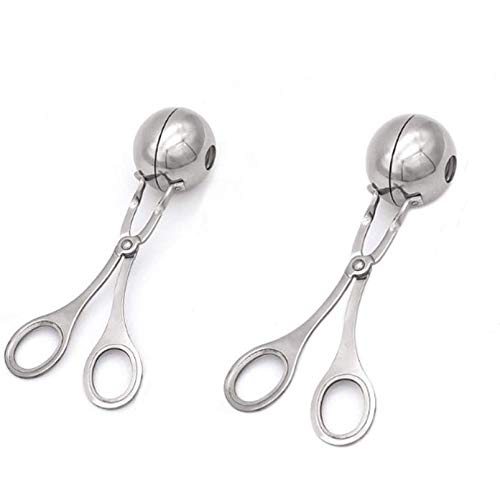 2PC Meatball Scoop Ball Maker, Stainless Steel Meat Baller Tongs, Cake Pop Maker Meatball Maker Melon Baller Cookie Scoop Cake Rice Dough Ice Tongs for Kitchen Tools, Ball Size 1.38"&1.78"
