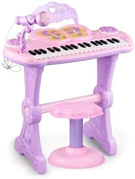 子供の充電可能なパズル子供多機能ピアノマイクスツール早期教育少女音楽おもちゃ3歳のギフト 色 ピンク