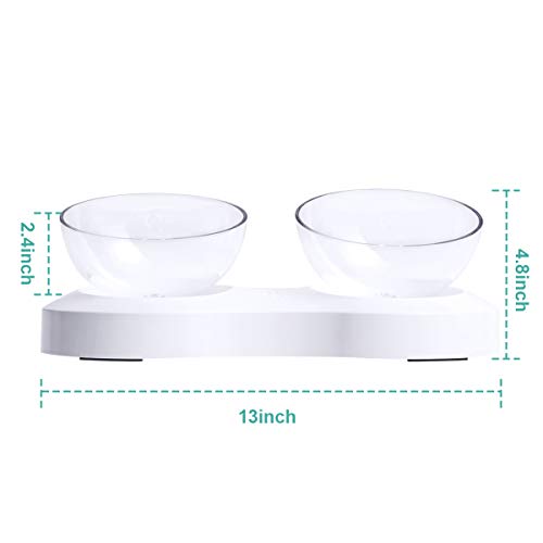 ELSPET Raised Cat Dog Bowl/Cat Dish/Elevated Cat Food Water Bowl, 0°/20° Tilted Transparent Raised Pet Feeding Bowl with Anti-Slip Base for Cat and Small Dog (Cat Single Bowl/Cat Double Bowls)