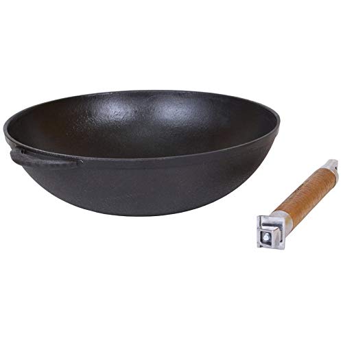 Cast Iron Frying Wok Pan 24, 26 cm with Lid and Removable Handle