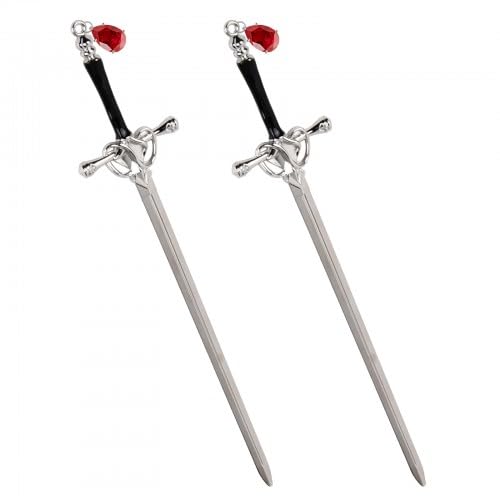 Catime 2 Pcs Sword Hair Pins, Metal Hair Sticks, Headdress Chinese Style Hair Accessories for Girls & Women, Elegant Vintage Simple Hair Holder (Silver + pendant)