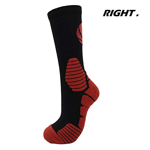 2 Pairs PK Elite Basketball Socks Dry Fit Warm Crew Sports Athletic Socks for Boy Girl Men Women (Black/Red X 2PK, L)