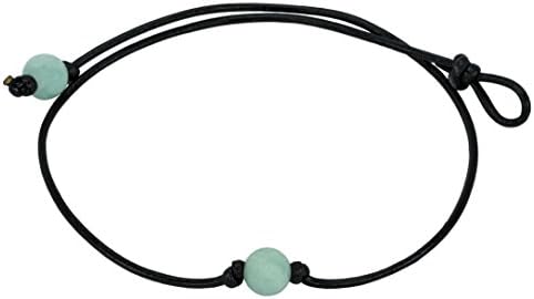 High Quality Single Stone Amazonite (10mm) Choker Necklace on Black Leather Cord, 16"