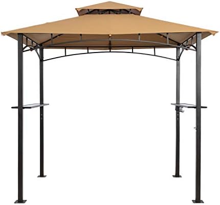 suna outdoor Grill Gazebo 8 x 5 Ft, Outdoor Patio Barbecue Grill Gazebo BBQ Shelter Tent, Double Tier Soft Top Canopy and Steel Frame with Bar Counters, Beige