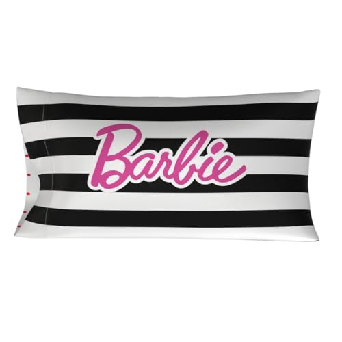 Franco Collectibles Barbie Movie Black & White Striped Beauty Silky Satin King Size Pillowcase Cover 20x36 for Hair and Skin, (Officially Licensed Product)