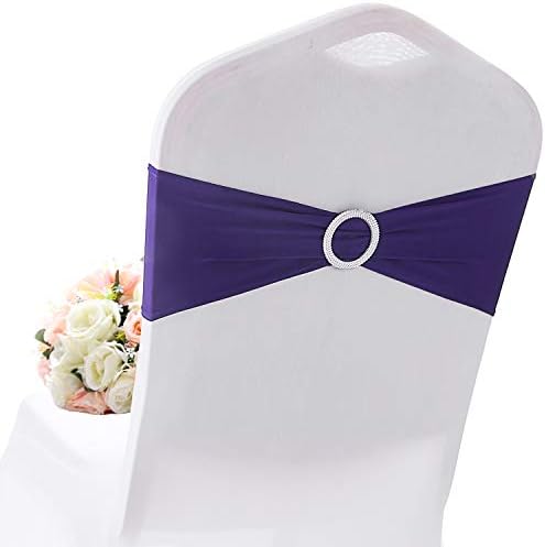 Yetomey 10PCS Chair Sashes Spandex Bow Chair Bands with Buckle Slider Sashes for Wedding Banquet Party Event Decoration (Voilet)