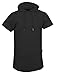 Screenshotbrand Mens Hip Hop Longline Premium Tee - Pullover Hooded Fashion T-Shirt w/Side Zipper Biker Trimmed Pocket - Black - XLarge