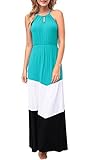Kranda Ladies Summer Bohemian Halter Sleeveless Chevron Maxi Dress (Small, Teal)