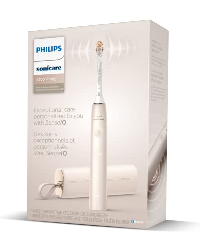 Philips Sonicare DiamondClean 9900 Prestige Electric Toothbrush - with SenseIQ Technology and Advanced AI App, 5 Brushing Modes, 3 Intensity Levels, Charging Travel Case, Champagne, HX9990/11