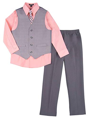 Infant & Toddler Boys Suit Peach & Gray Dress Up Outfit Shirt Vest Tie & Pants