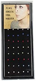 Leier Stainless Steel Crystal Piercing Jewelry Nose Studs Rings ,Hypoallergenic Jewelry 40 Box Set