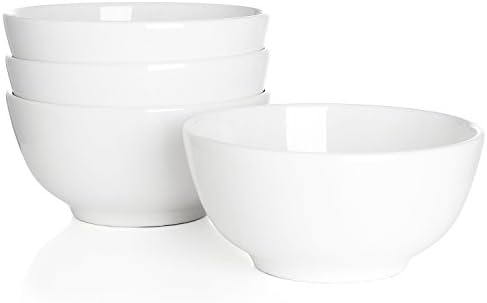 Sswoart 18-Ounce Porcelain Bowls - Great for Cereal, Soup, Salad, and Dessert - Set of 4, White