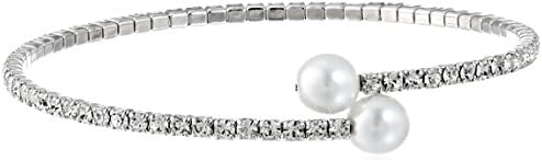 Lisa Freede Jewelry Rhodium-Plated One Line Crystal with Small Pearls Wrap Bracelet